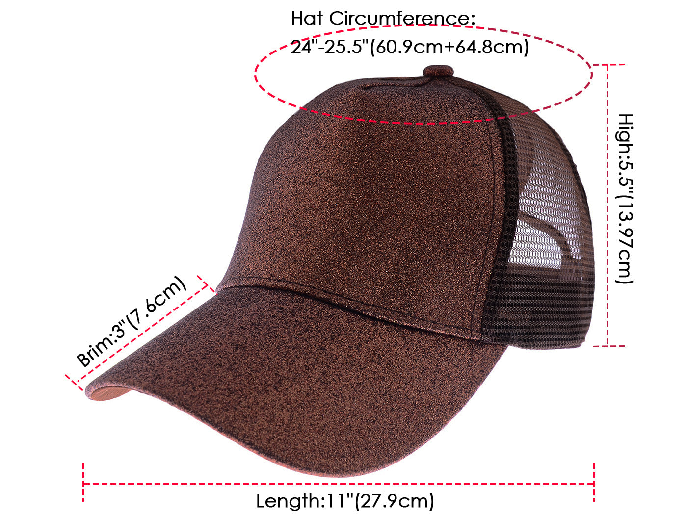 Gorra de béisbol para mujer Anna-Kaci, gorra con cola de caballo con purpurina, gorra de moño alto desordenado, gorra de camionero para papá