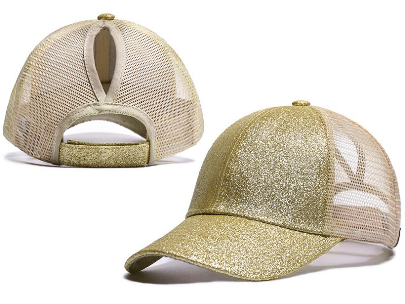 Gorra de béisbol para mujer Anna-Kaci, gorra con cola de caballo con purpurina, gorra de moño alto desordenado, gorra de camionero para papá