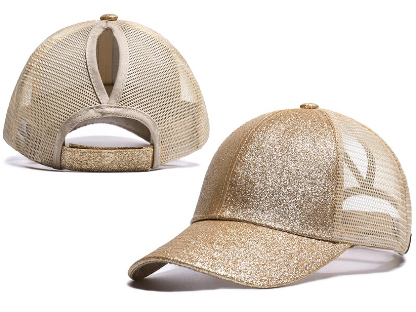Gorra de béisbol para mujer Anna-Kaci, gorra con cola de caballo con purpurina, gorra de moño alto desordenado, gorra de camionero para papá