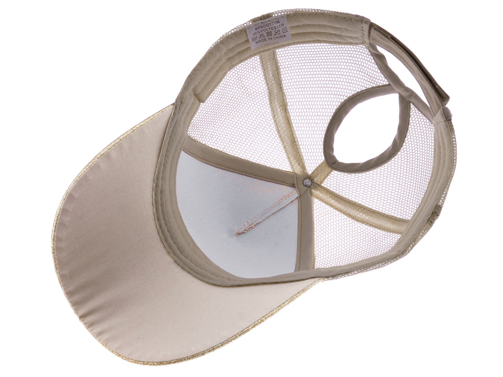 Gorra de béisbol para mujer Anna-Kaci, gorra con cola de caballo con purpurina, gorra de moño alto desordenado, gorra de camionero para papá