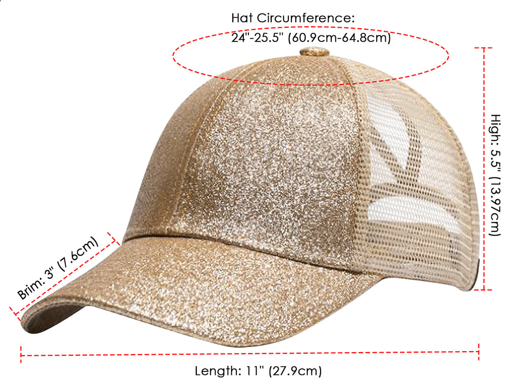 Gorra de béisbol para mujer Anna-Kaci, gorra con cola de caballo con purpurina, gorra de moño alto desordenado, gorra de camionero para papá