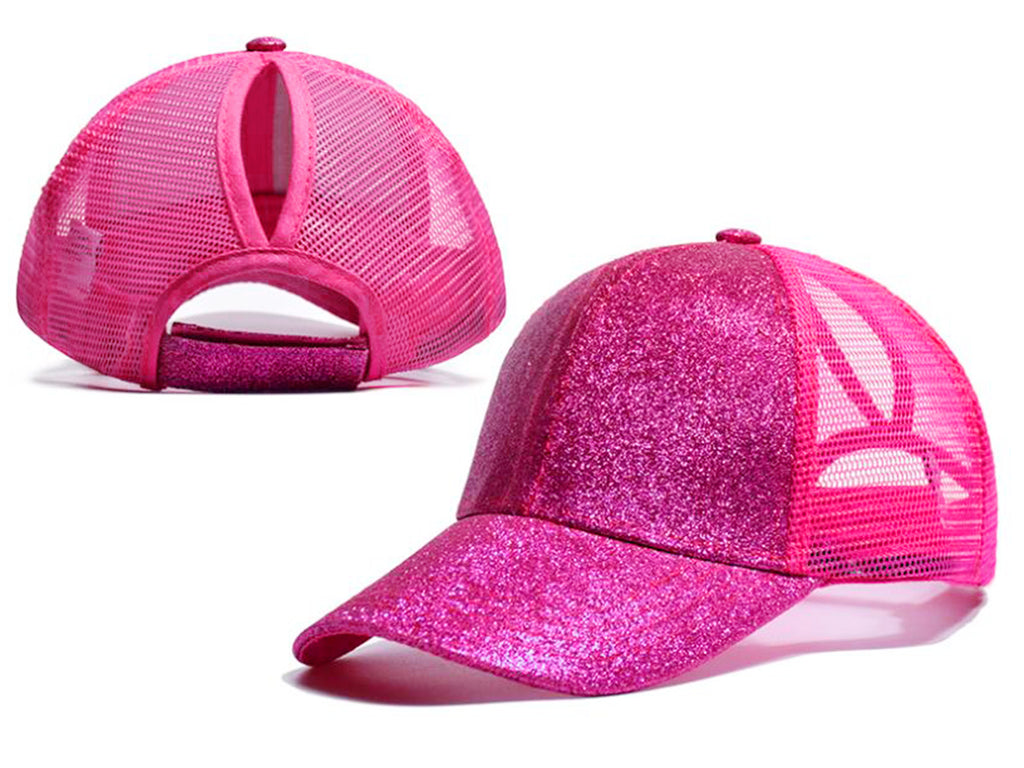 Gorra de béisbol para mujer Anna-Kaci, gorra con cola de caballo con purpurina, gorra de moño alto desordenado, gorra de camionero para papá
