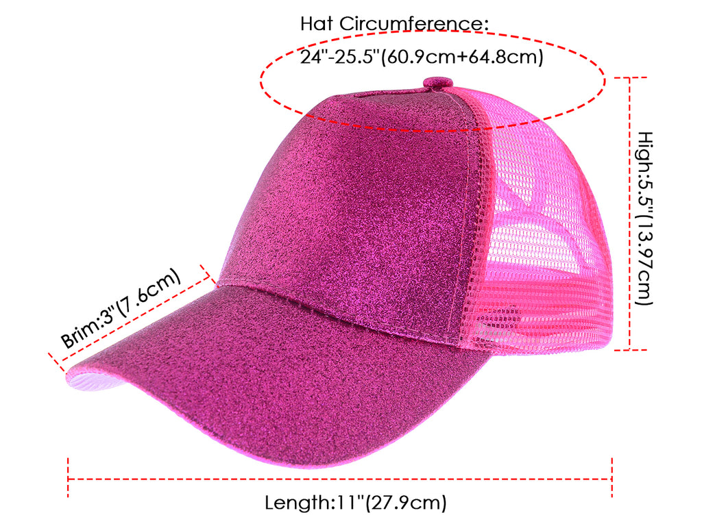 Gorra de béisbol para mujer Anna-Kaci, gorra con cola de caballo con purpurina, gorra de moño alto desordenado, gorra de camionero para papá