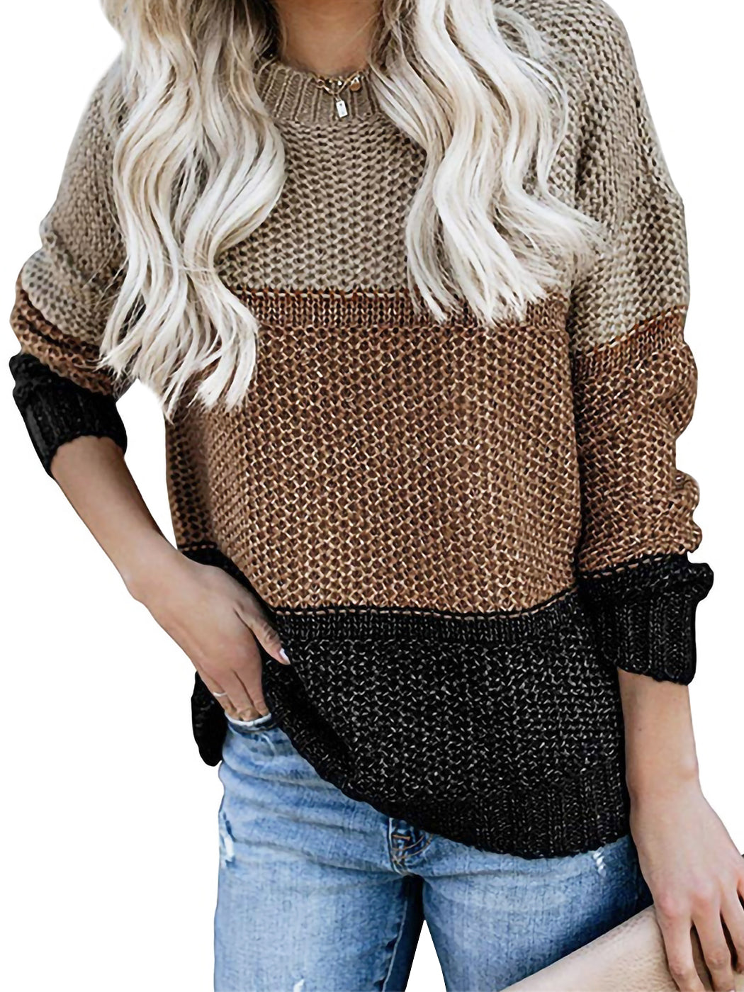 Casual Winter Fall Long Sleeve Drop Shoulder Sweater Pullover