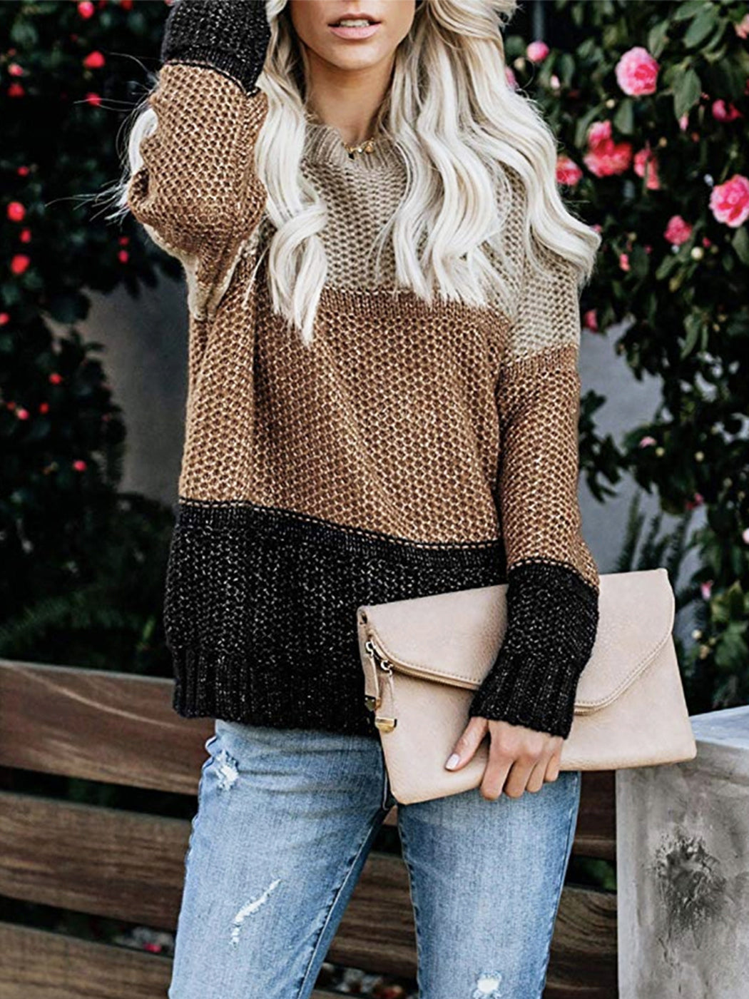 Casual Winter Fall Long Sleeve Drop Shoulder Sweater Pullover