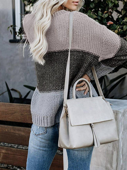 Casual Winter Fall Long Sleeve Drop Shoulder Sweater Pullover