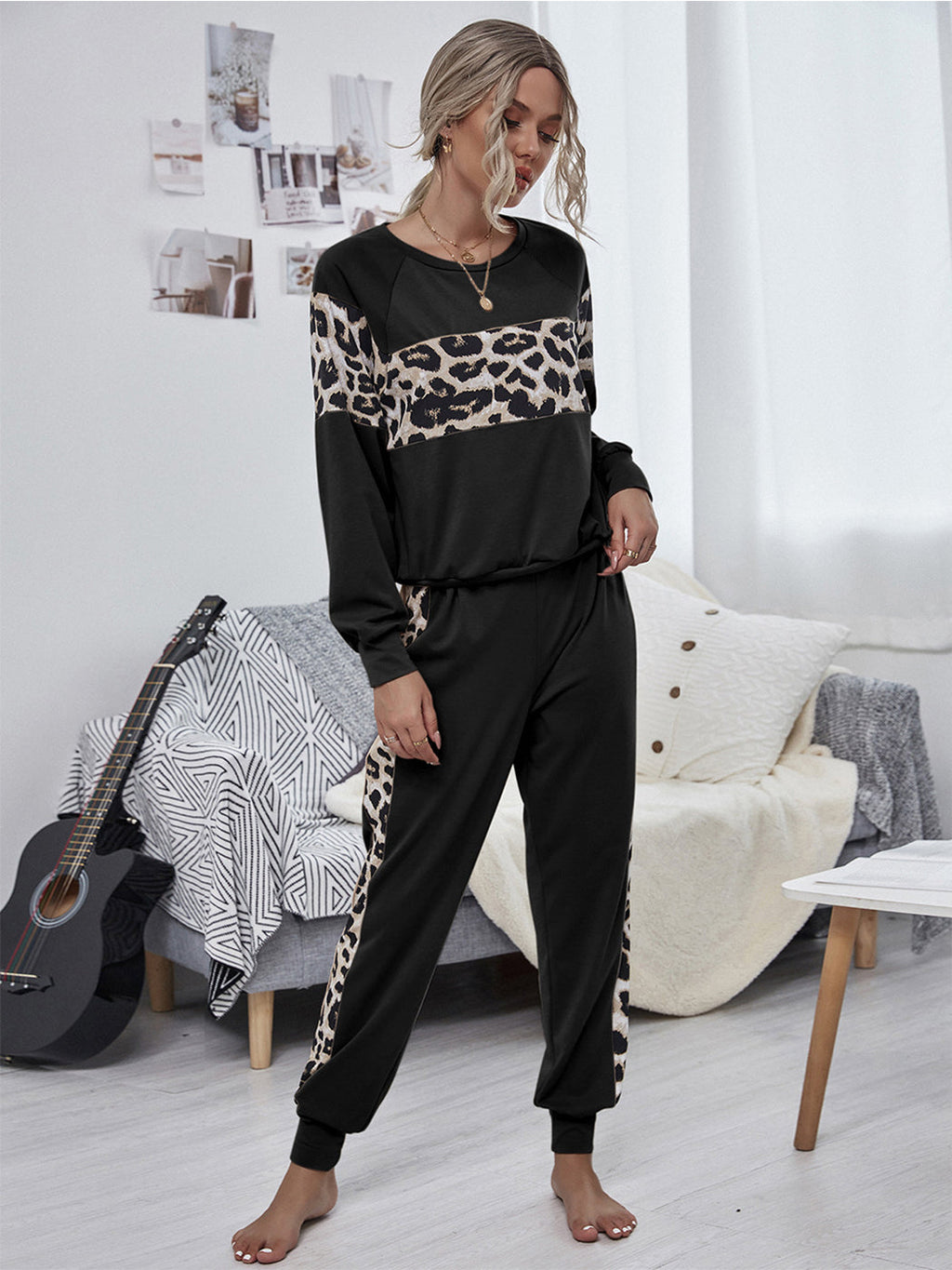 Conjunto de mono de 2 piezas con estampado de leopardo