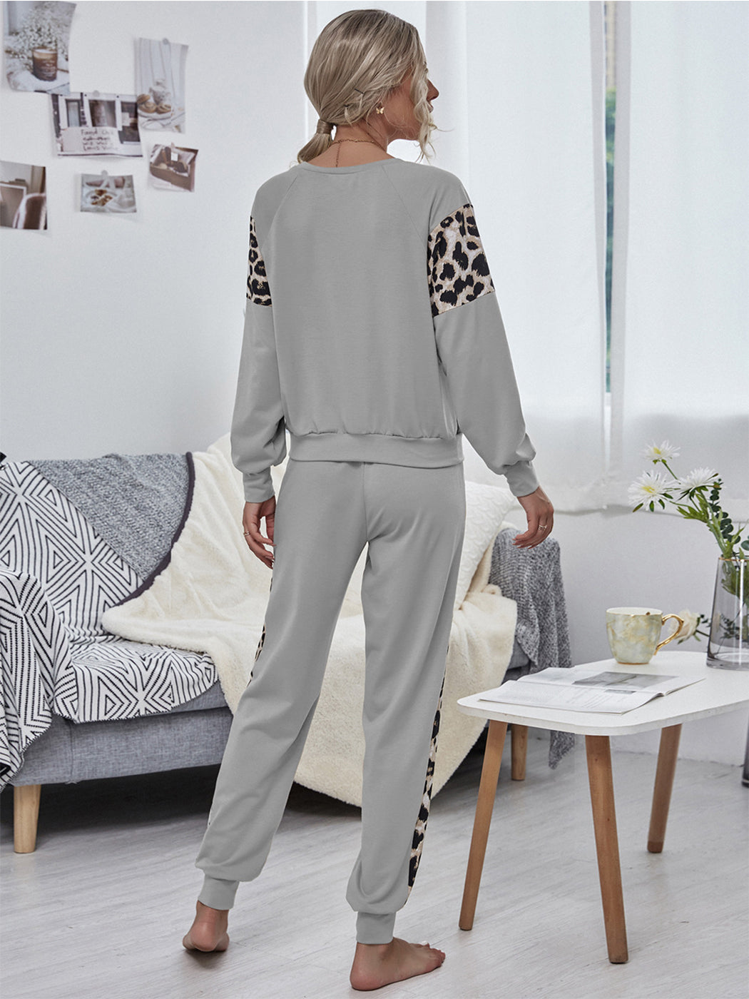 Conjunto de mono de 2 piezas con estampado de leopardo