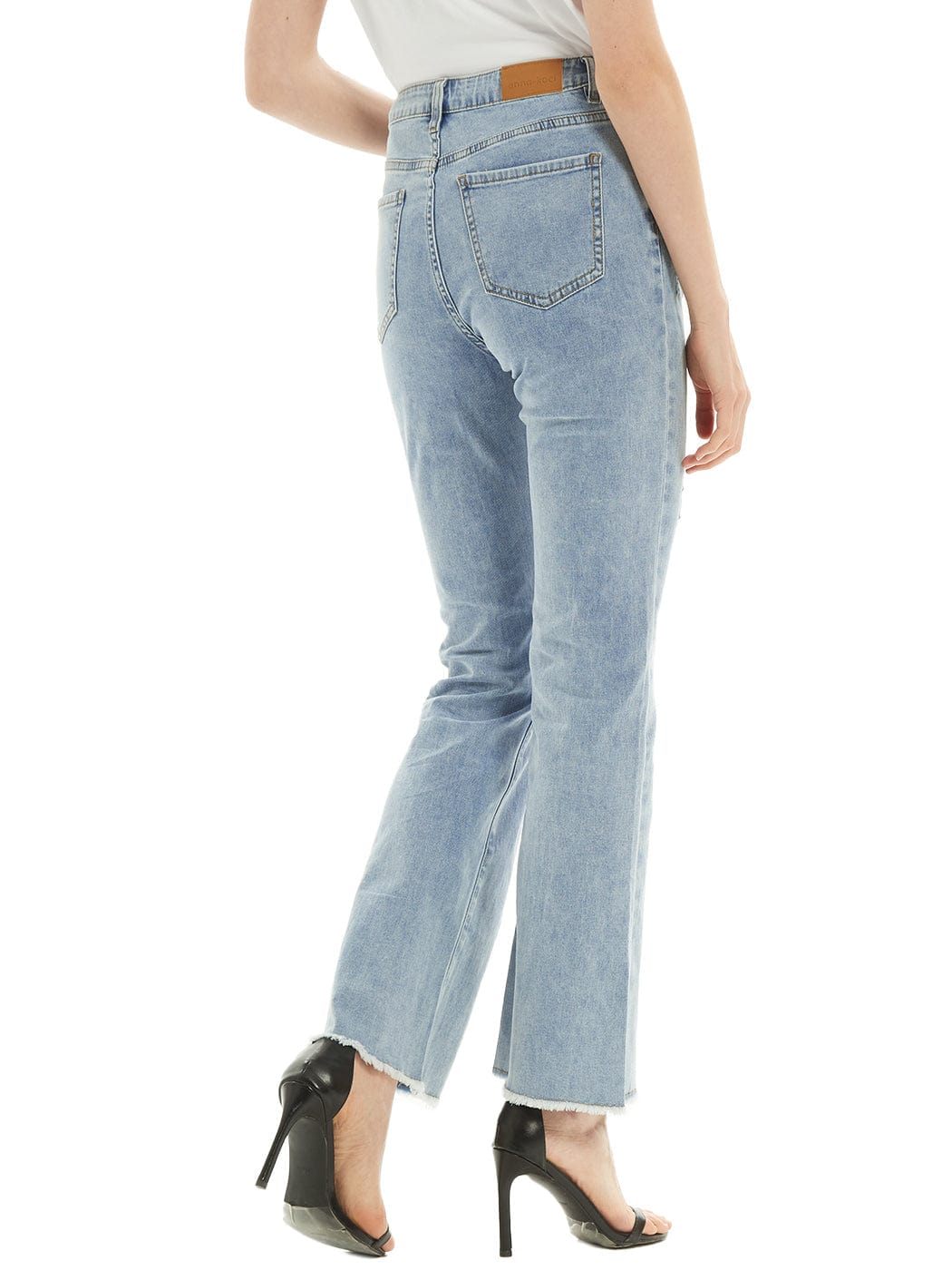 Pantalones vaqueros largos de mezclilla con abertura y cintura alta desgastada y bolsillos