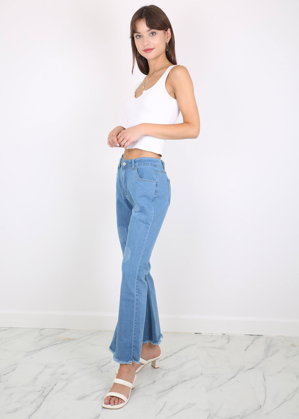 Women's Distressed Flared Jeans Pants