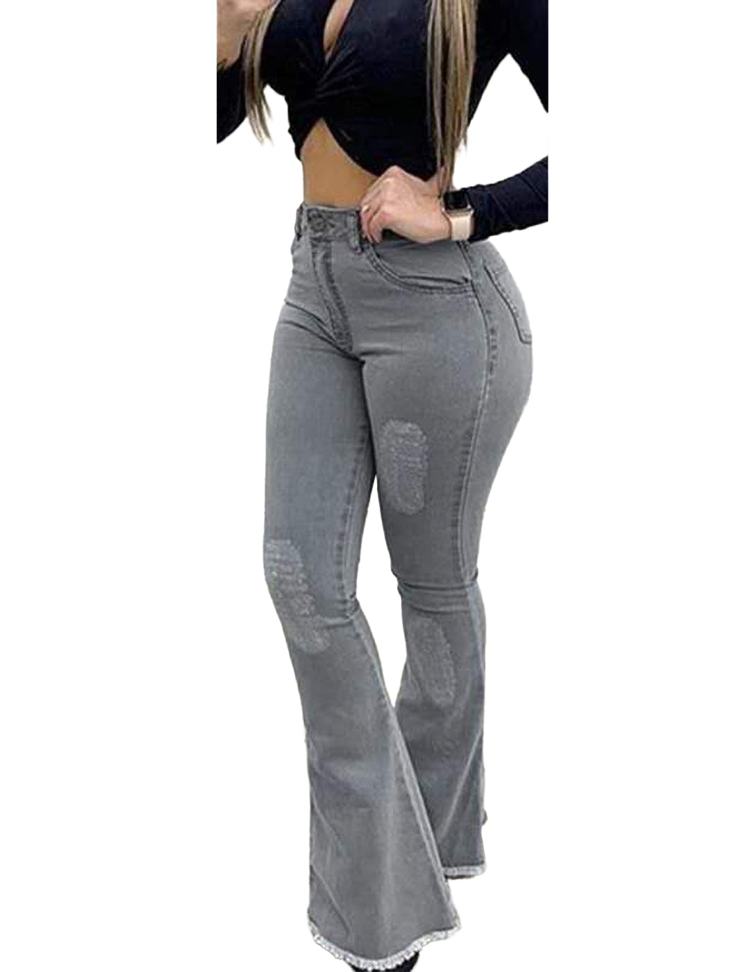 Women's Distressed Flared Jeans Pants