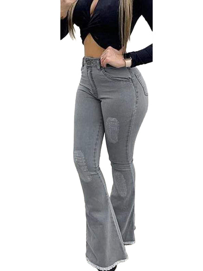 Women's Distressed Flared Jeans Pants