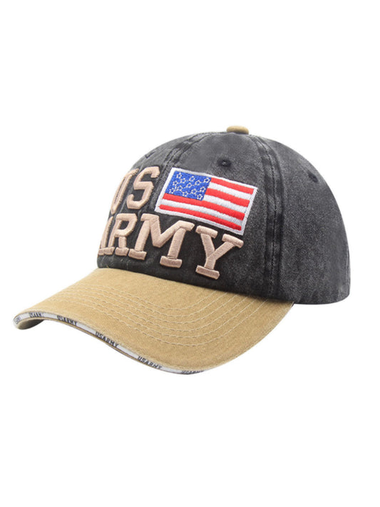 Gorra de béisbol ajustable de algodón con bordado de letras del ejército de EE. UU. con bandera estadounidense para hombres y mujeres