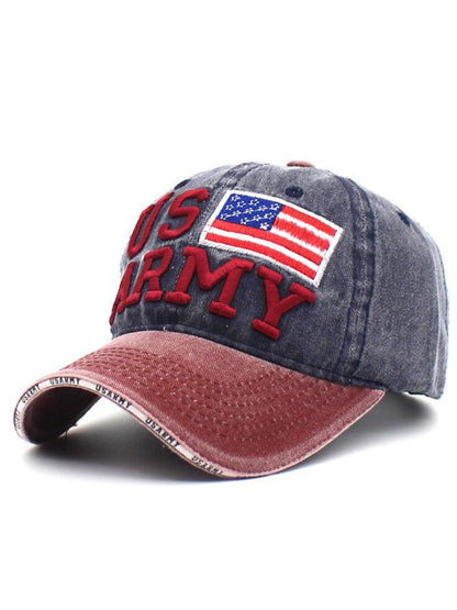 Gorra de béisbol ajustable de algodón con bordado de letras del ejército de EE. UU. con bandera estadounidense para hombres y mujeres