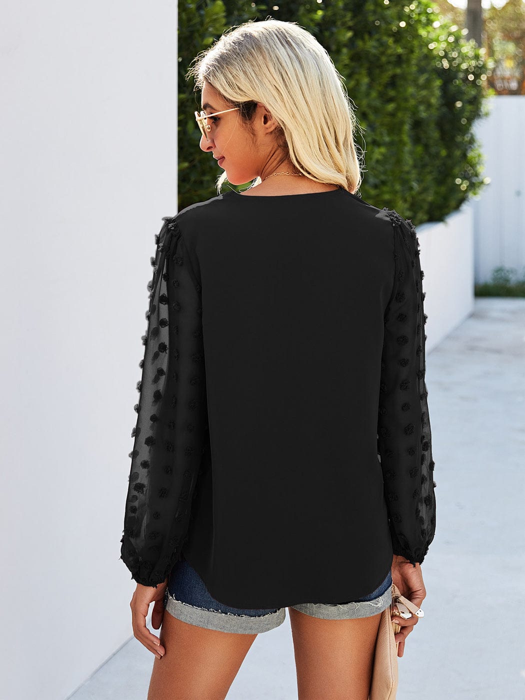 Chiffon Blouse Swiss Dot Long Sleeve Top