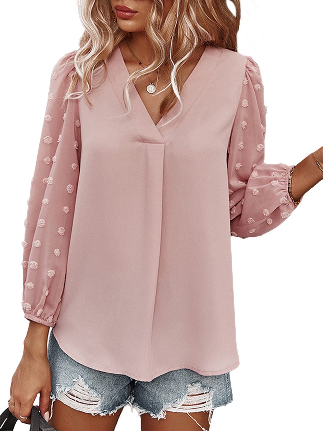 Chiffon Blouse Swiss Dot Long Sleeve Top
