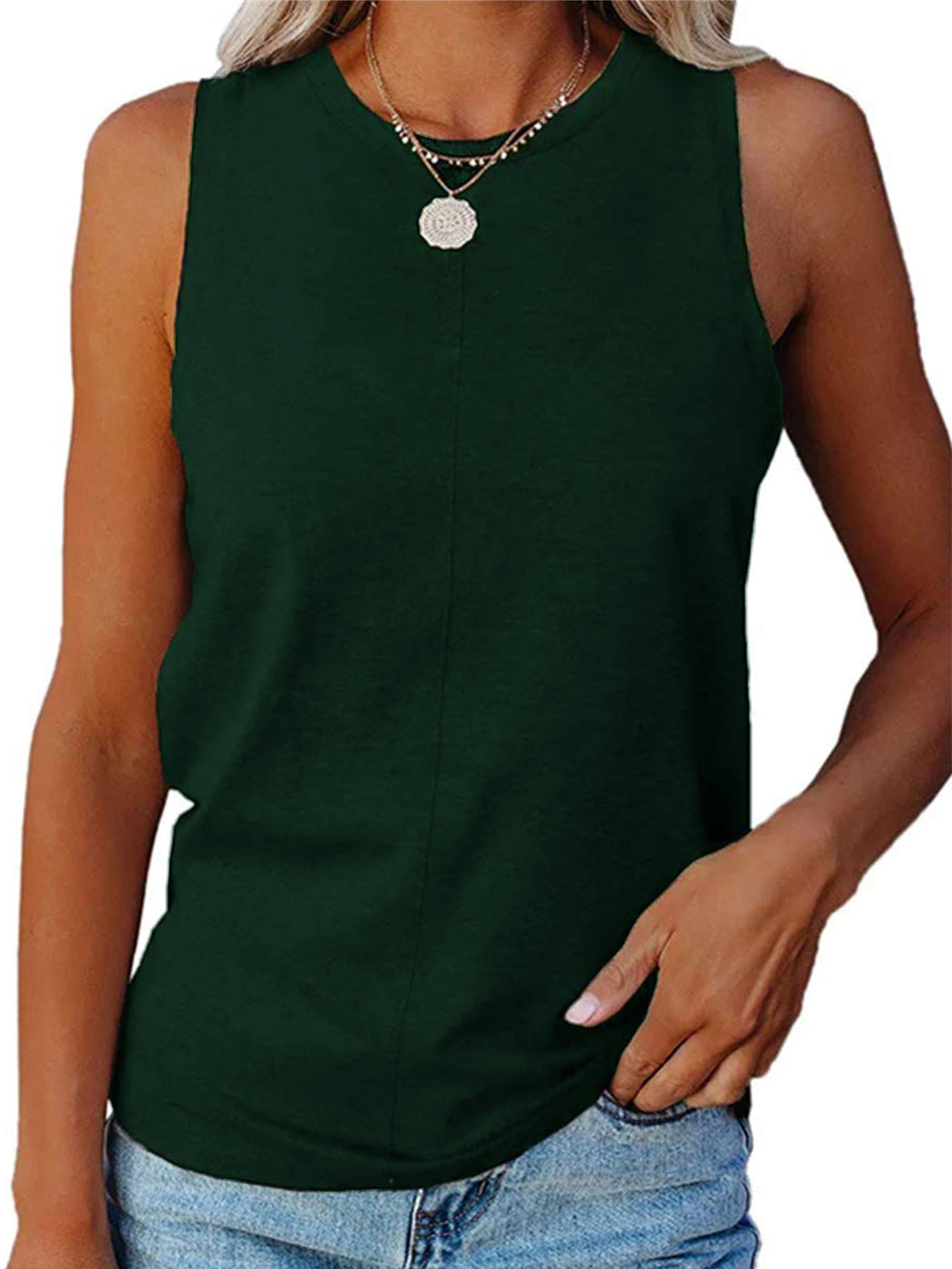 Camisetas sin mangas para uso informal, camisetas lisas con cuello redondo, camisetas de verano