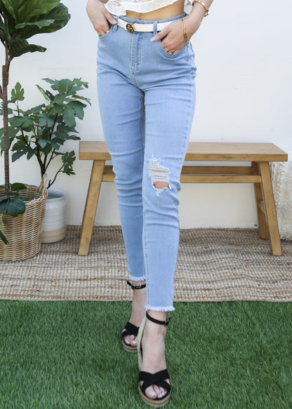 Stretch Ankle Ripped Denim Pants
