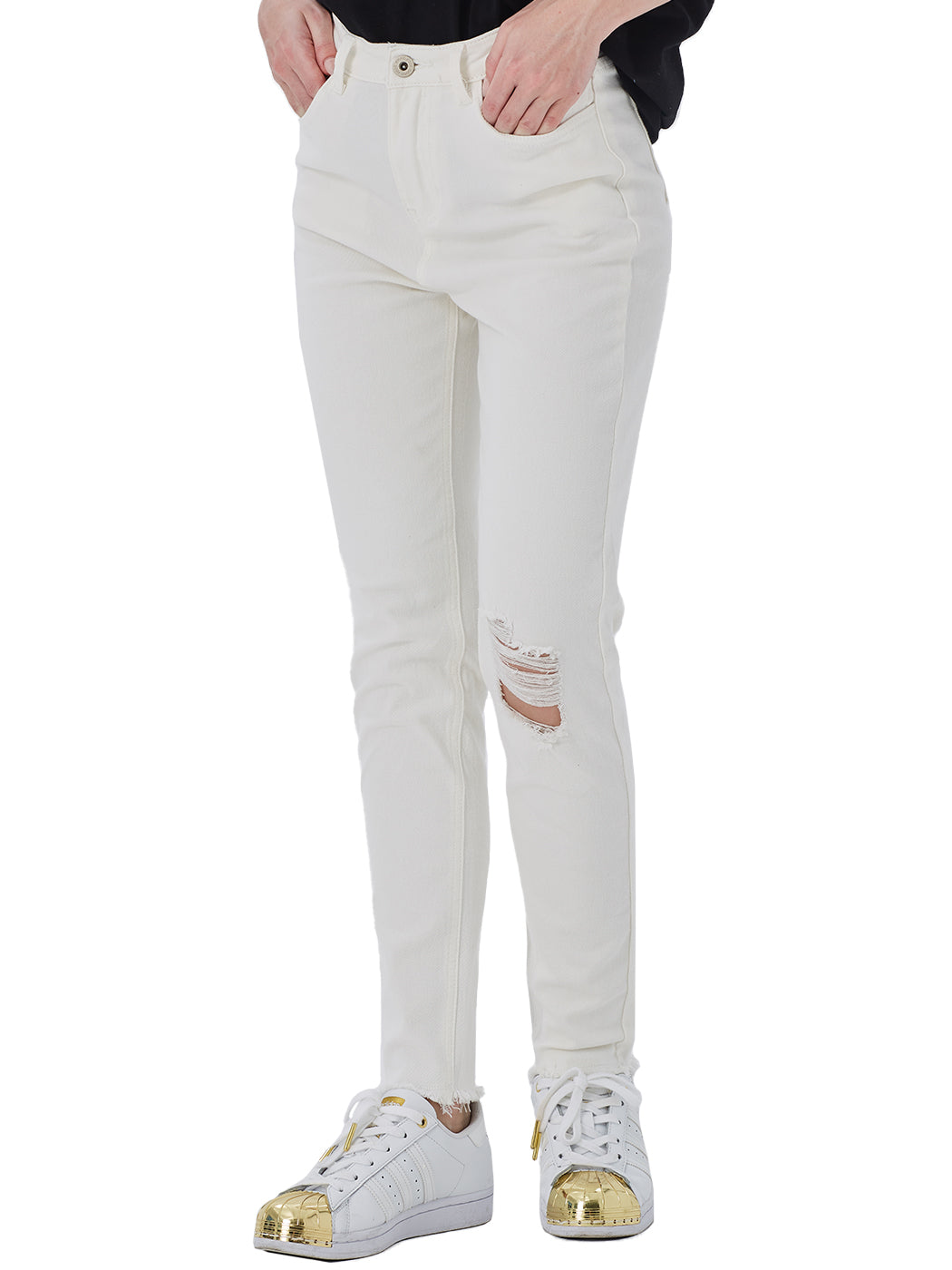 Pantalones vaqueros elásticos con tobillos rotos 