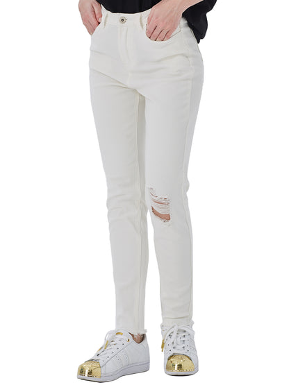 Pantalones vaqueros elásticos con tobillos rotos 