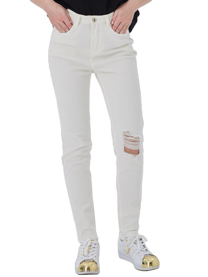 Stretch Ankle Ripped Denim Pants