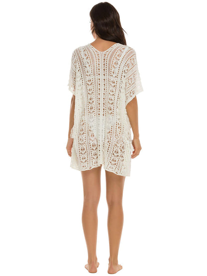 Traje de baño de crochet blanco para mujer de Anna-Kaci, vestido con borlas y mangas 3/4, ropa de playa 
