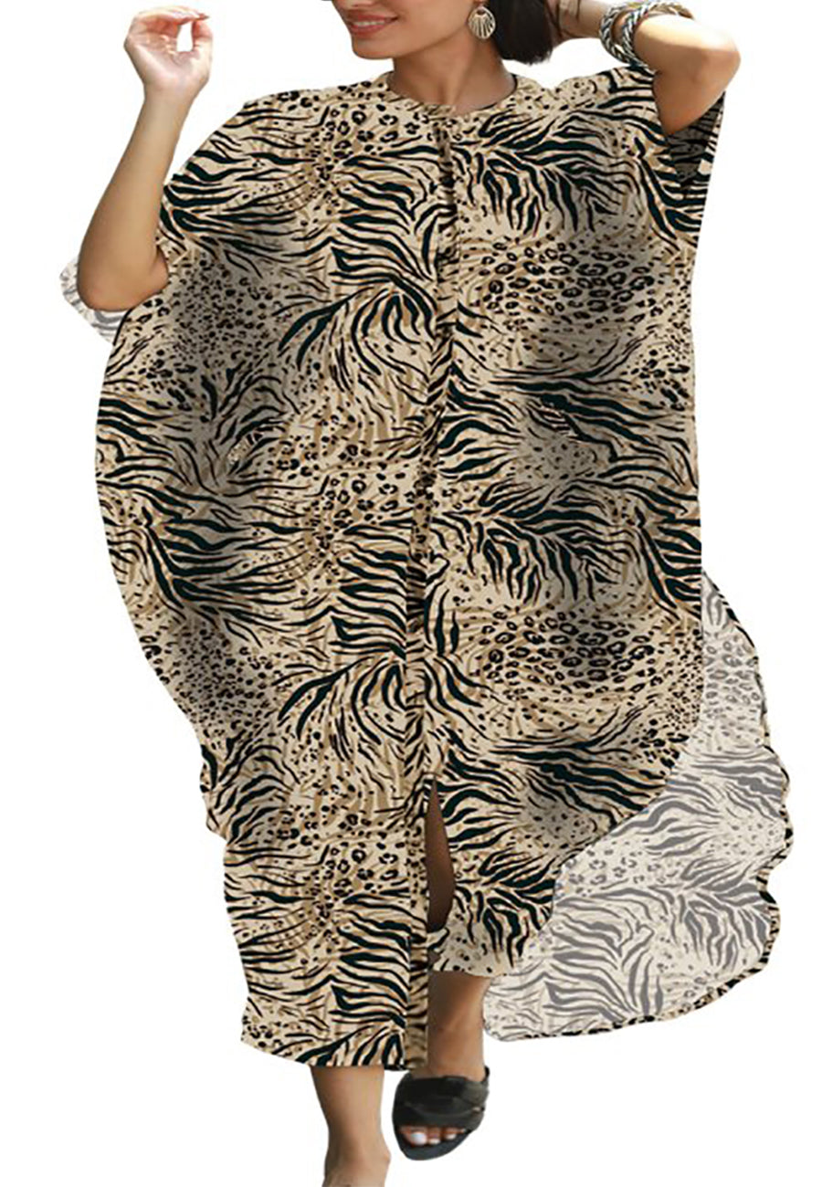 Caftán turco de gasa con estampado de leopardo y bolsillos para bañador, vestido largo tipo bikini 