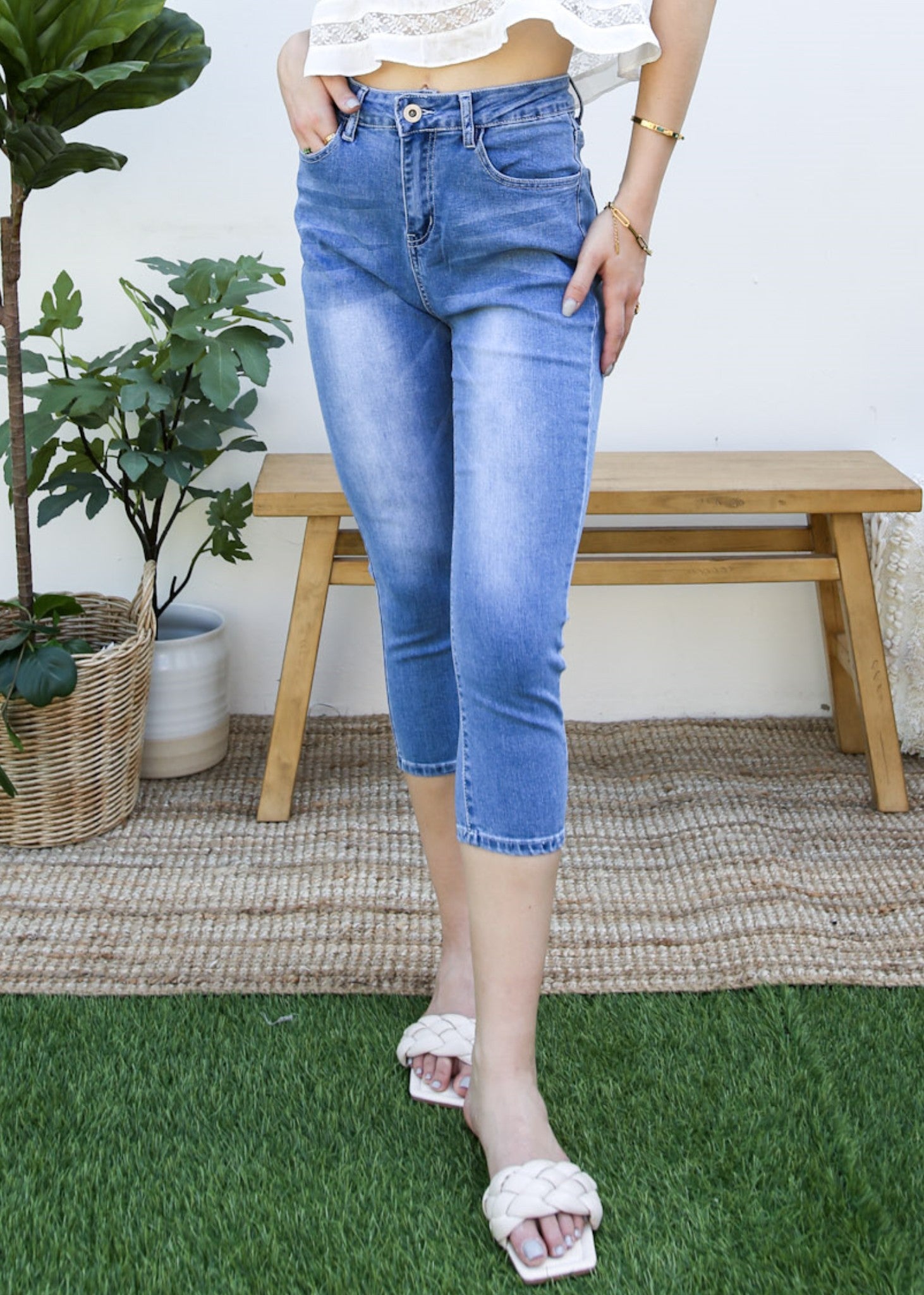 Vaqueros boyfriend capri de corte ajustado 