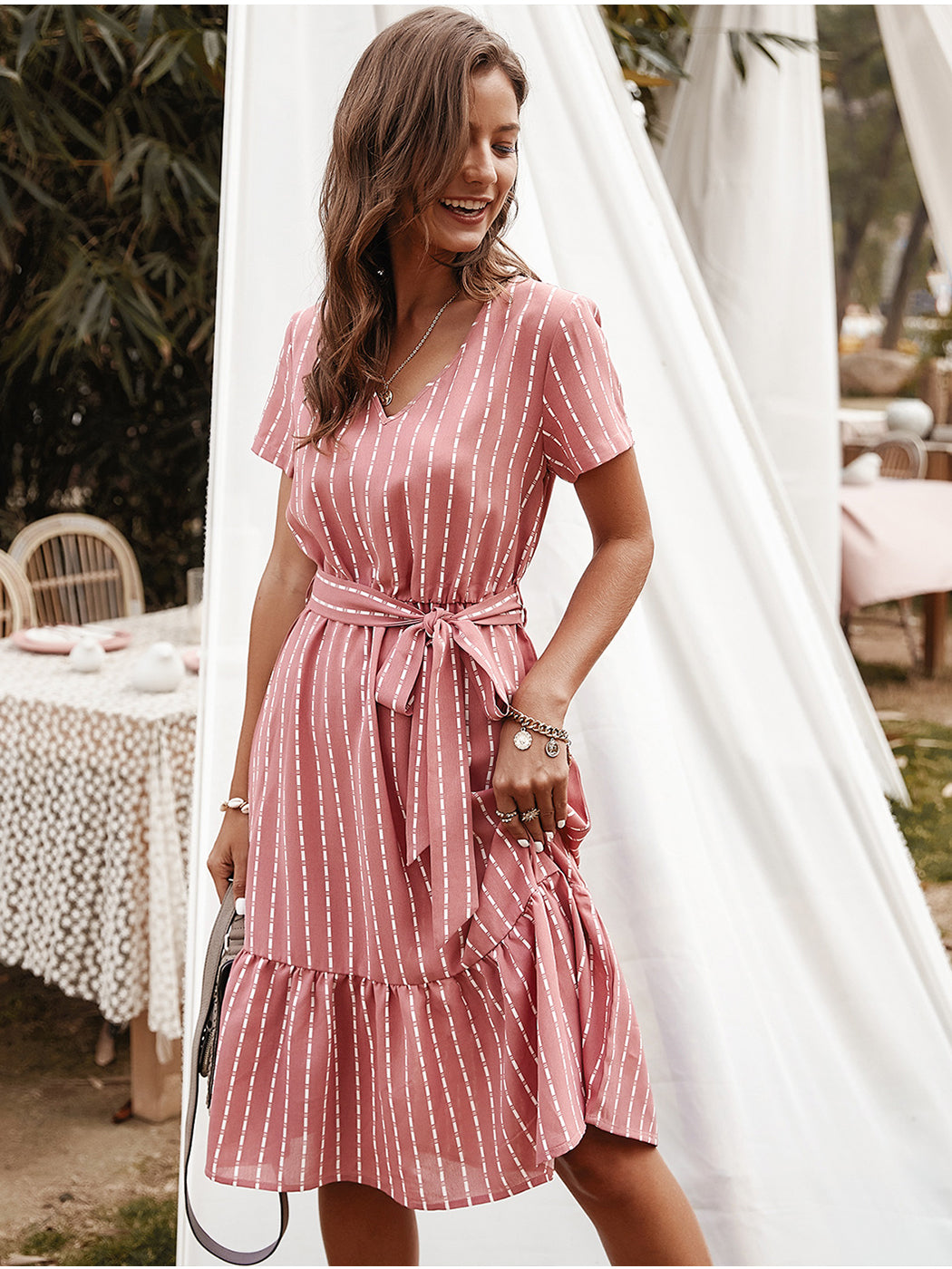 Vestido cruzado a rayas 