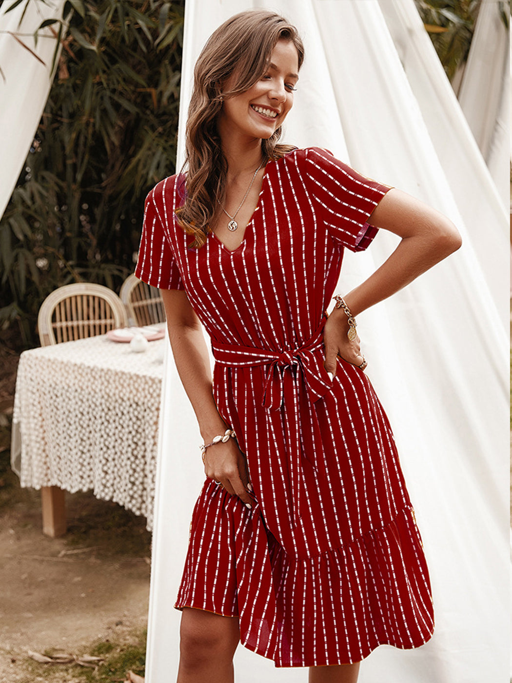 Vestido cruzado a rayas 