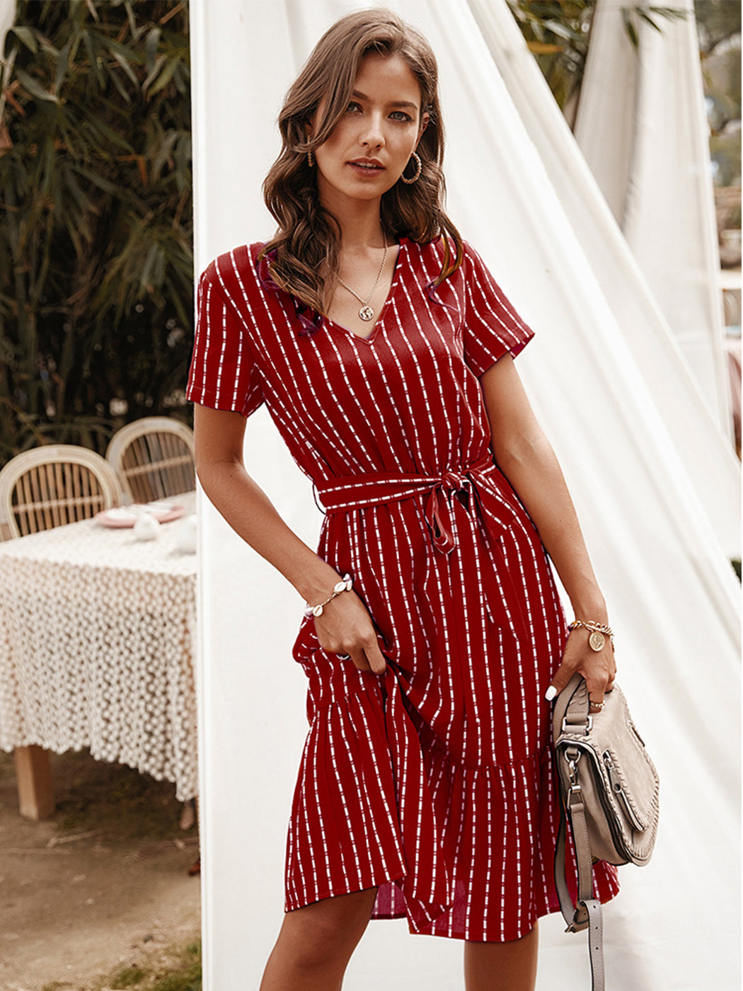 Vestido cruzado a rayas 