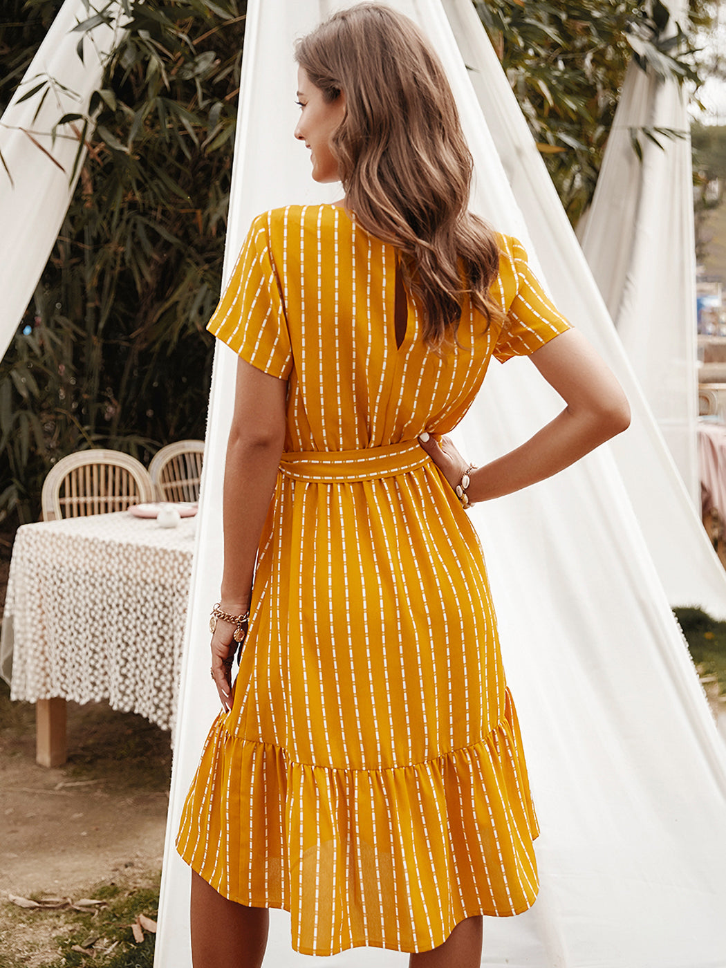 Vestido cruzado a rayas 