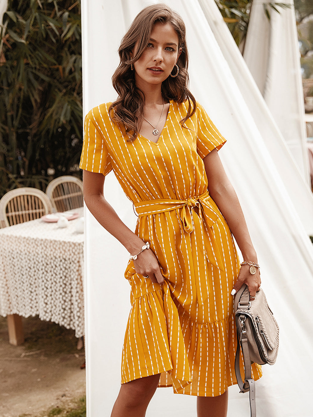 Vestido cruzado a rayas 