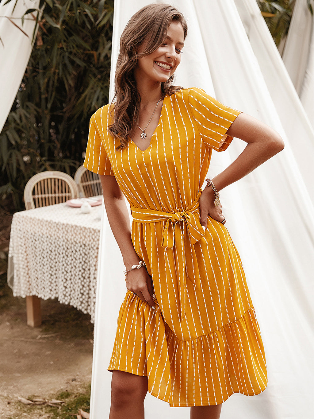 Vestido cruzado a rayas 