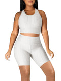 Seamless Yoga Workout Set for Stretchy 2 Piece Outfits Raceback Crop Top High Waist Gym Shorts