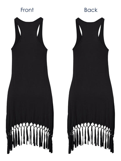 Vestido de verano sin mangas con borlas, informal, de color liso, estilo playero