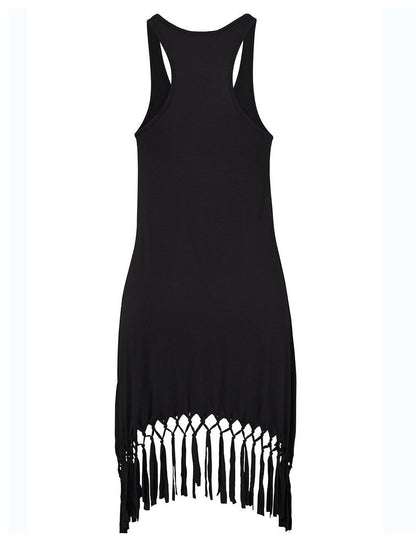 Vestido de verano sin mangas con borlas, informal, de color liso, estilo playero