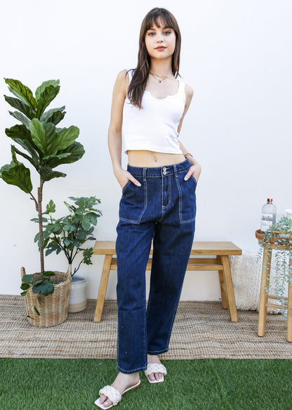 Loose Tapered Crop Denim Pants