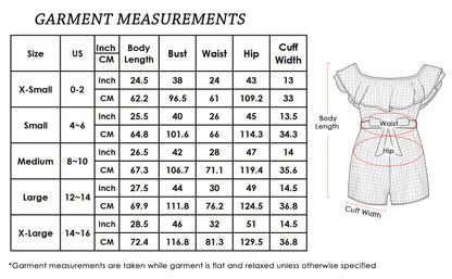 Anna-Kaci Womens Off Shoulder Short Rompers Ruffle Hem Drawstring Waist Plaid Short Jumpsuit