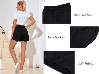 Pantalones cortos para correr, informales, holgados, lisos, con cordón, cintura elástica, bolsillos, pantalones cortos de playa de verano, pantalones de descanso