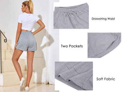 Pantalones cortos para correr, informales, holgados, lisos, con cordón, cintura elástica, bolsillos, pantalones cortos de playa de verano, pantalones de descanso
