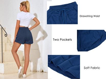 Pantalones cortos para correr, informales, holgados, lisos, con cordón, cintura elástica, bolsillos, pantalones cortos de playa de verano, pantalones de descanso