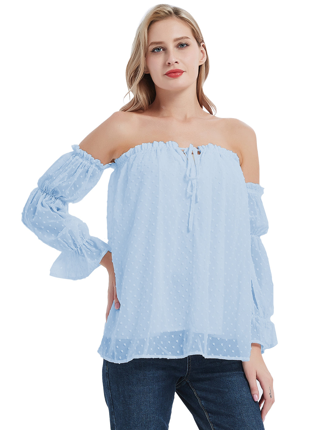 Blusa campesina de manga larga con hombros descubiertos y estilo bohemio semitransparente para mujer de Anna-Kaci
