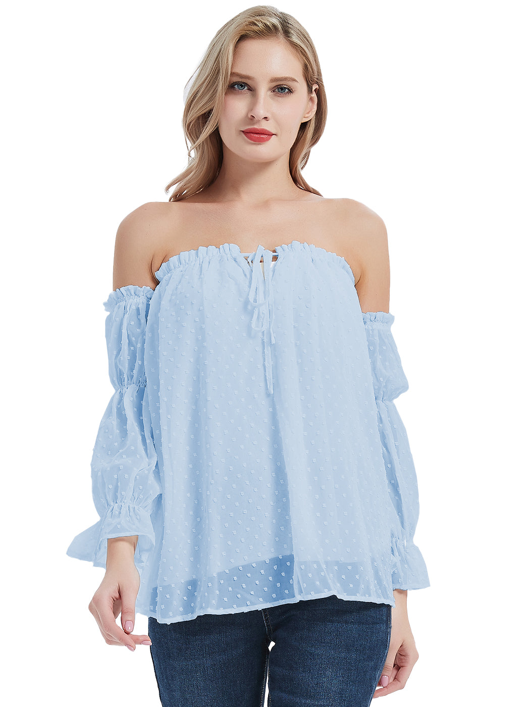 Blusa campesina de manga larga con hombros descubiertos y estilo bohemio semitransparente para mujer de Anna-Kaci