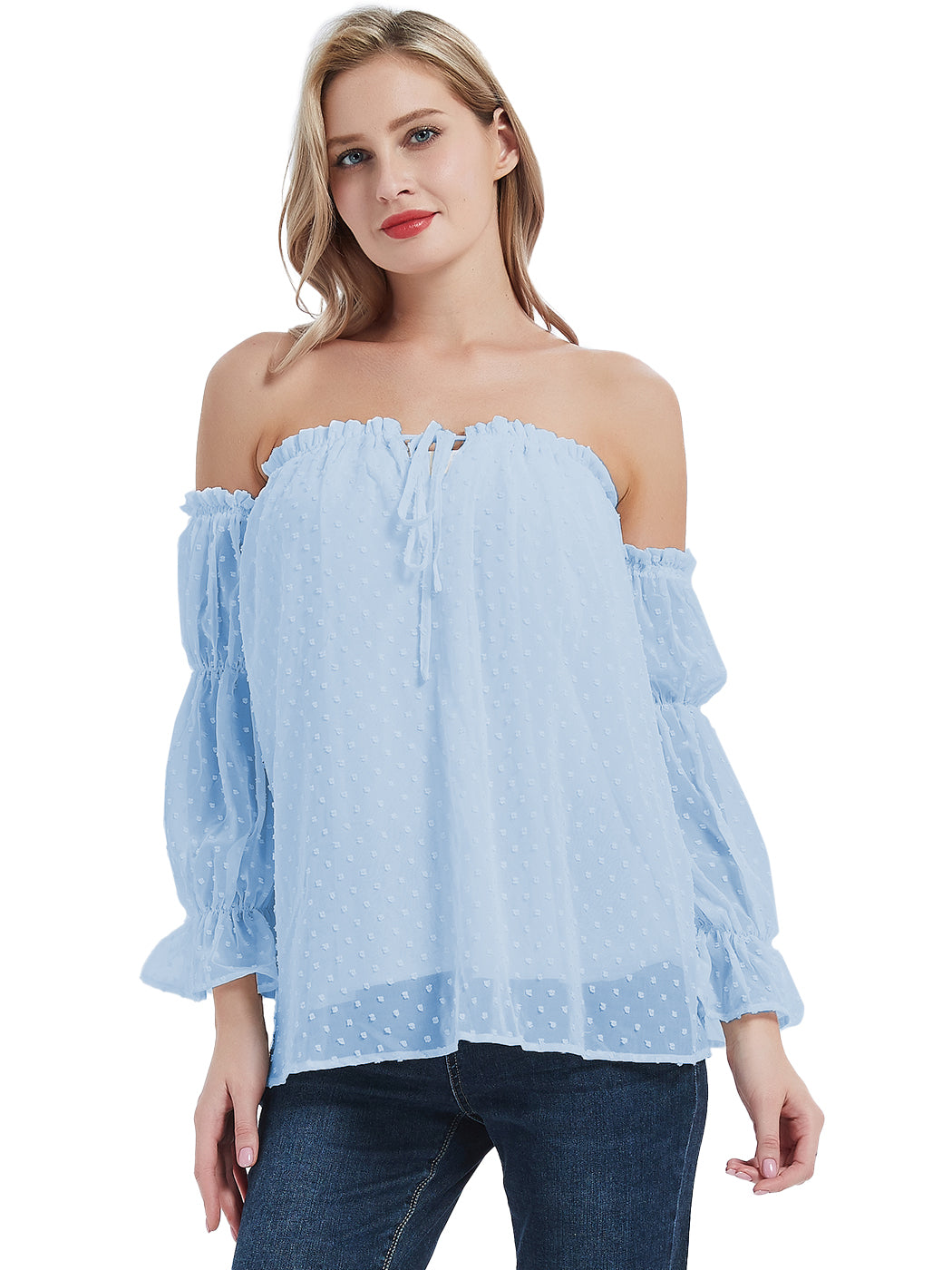 Blusa campesina de manga larga con hombros descubiertos y estilo bohemio semitransparente para mujer de Anna-Kaci