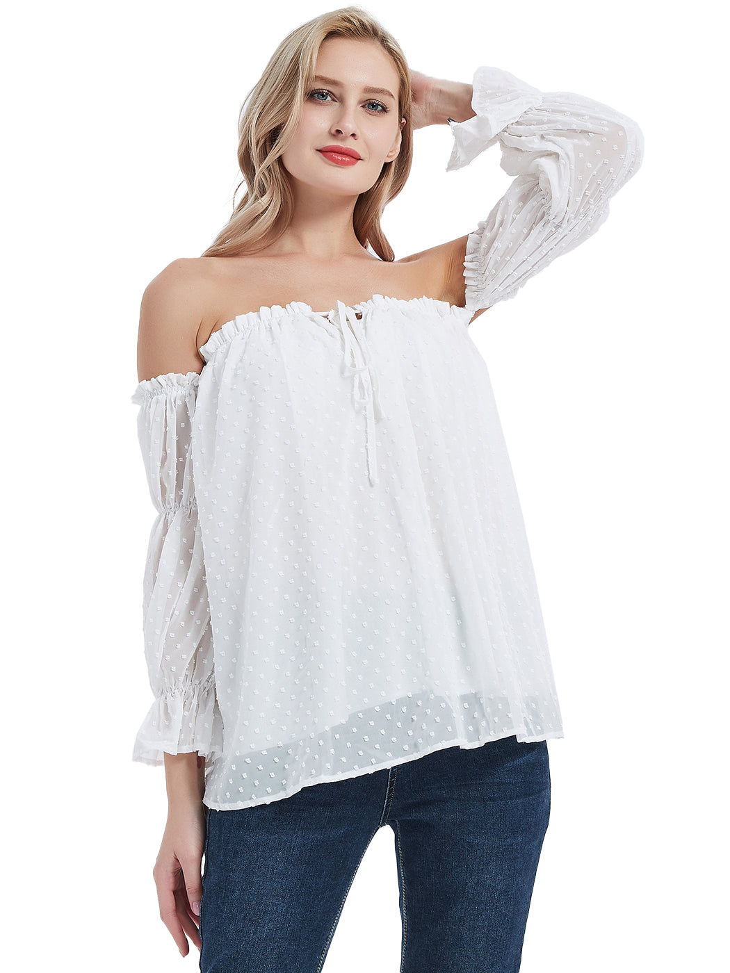 Blusa campesina de manga larga con hombros descubiertos y estilo bohemio semitransparente para mujer de Anna-Kaci