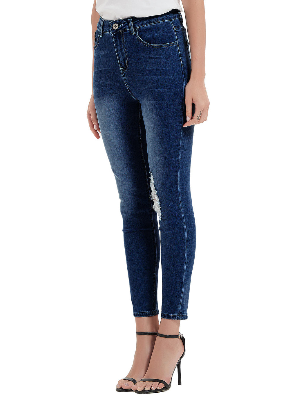 Anna-Kaci Women's High Waisted Denim Skinny Jeans Stretch Distressed Ripped Knee Pants