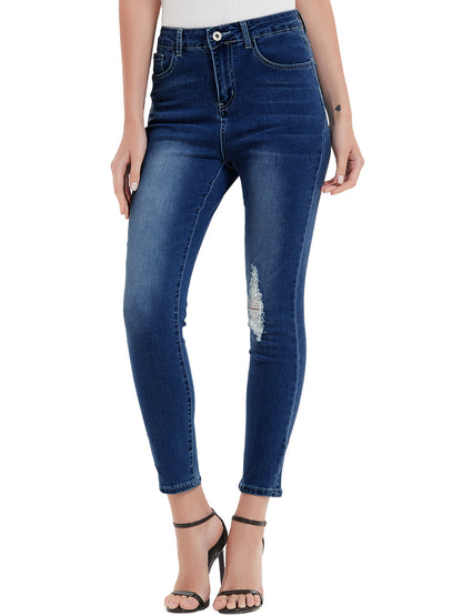 Pantalones vaqueros ajustados de cintura alta para mujer de Anna-Kaci, pantalones elásticos desgastados con rodillas rotas