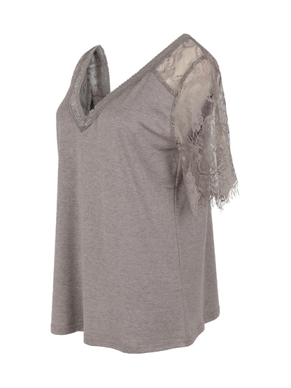Lace Short Sleeve T-Shirt V Neck Cotton Summer Casual Tops Tee Shirts