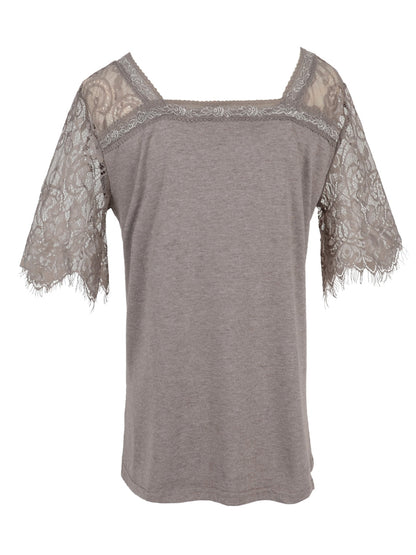 Lace Short Sleeve T-Shirt V Neck Cotton Summer Casual Tops Tee Shirts